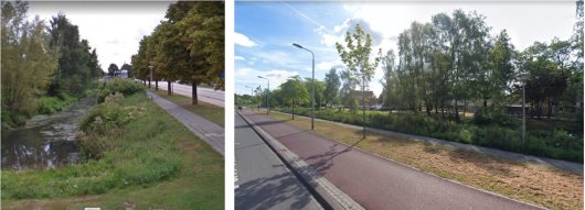 Afdekken met geotextiel - voor en na (bron: Google Maps) Afdekken met geotextiel - voor en na (bron: Google Maps)
